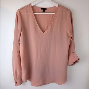 ANN TAYLOR Blush Lightweight Semi Sheer Blouse Roll-Up Sleeves | Size Small